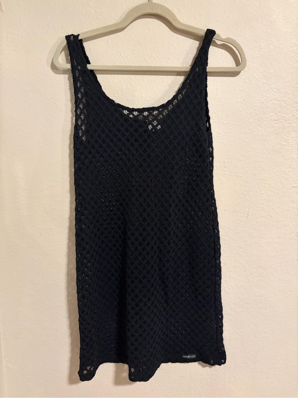 Vintage Black Crochet Tank Dress Body Glove Size medium sheer mermaid knit